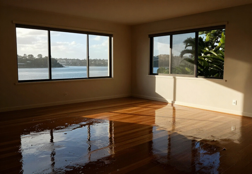 Water-damaged wall in a Balmain terrace with peeling paint and mould